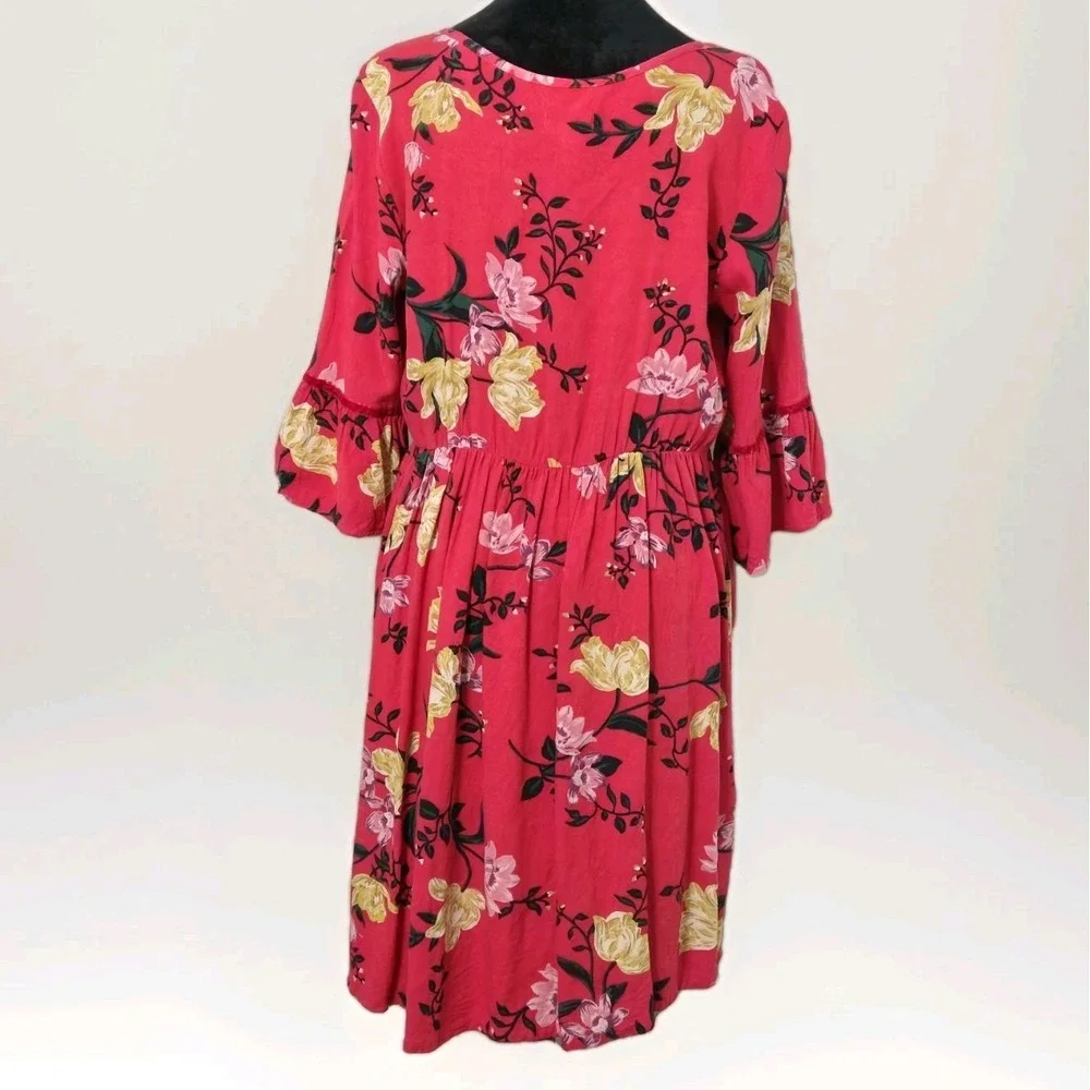 Old Navy 3/4 Bell Sleeve Pleated Red Floral Dress Youth XXL (16) Ad Small Travel